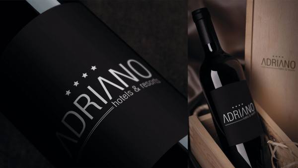 Adriano Hotel & Villa: working version, branded wine bottle