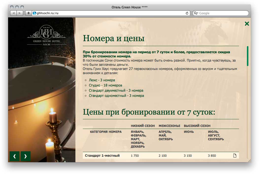 Green House: номера и цены