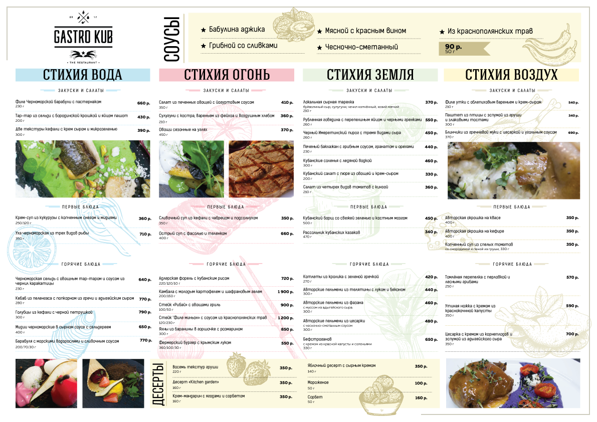 Основное меню ресторана GastroKUB