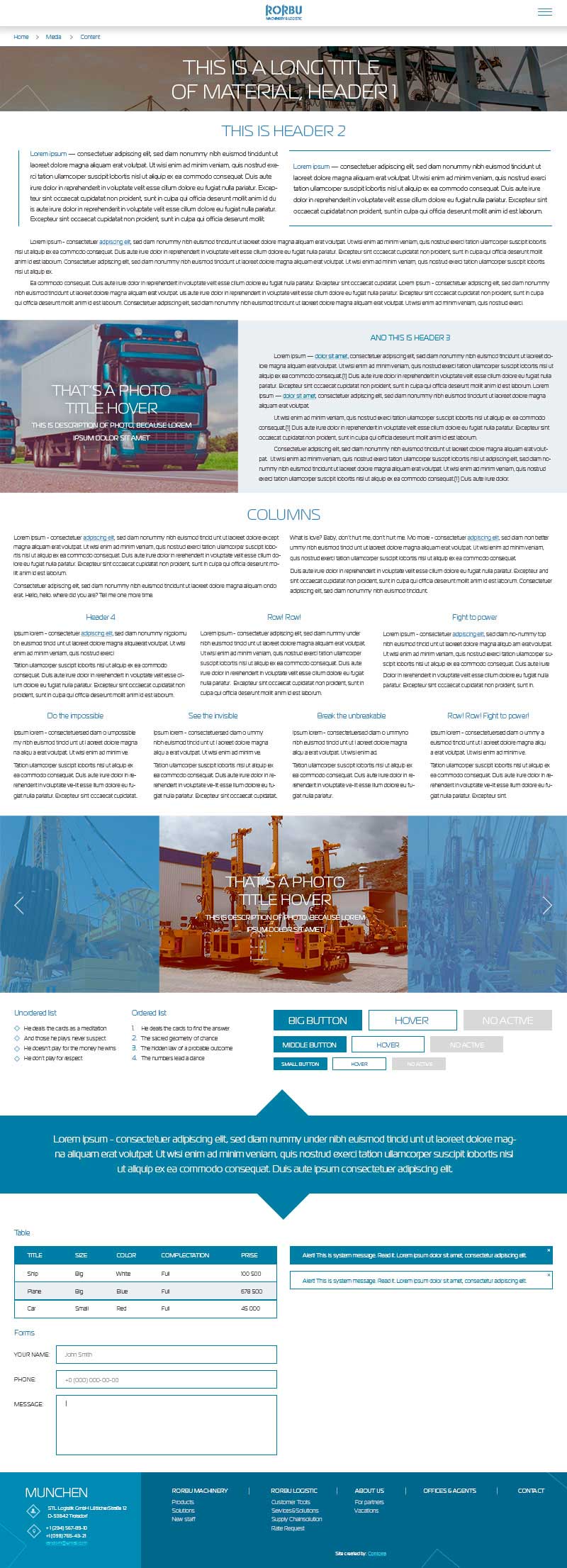 RORBU Logistic & Machinery: shortcodes (features) page design