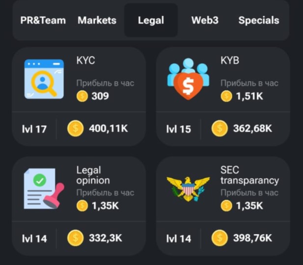 Legal Opinion Card in Hamster Kombat: Upgrade Cost and Hourly Profit (PPH)