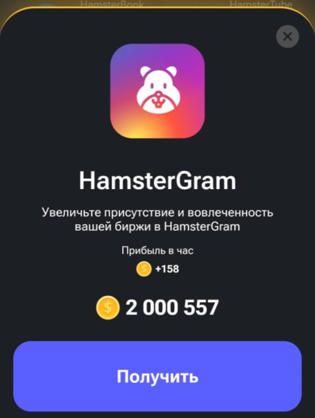 HamsterGram card in Hamster Kombat: profit per hour and upgrade price