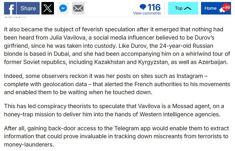 Yulia Vavilova - a Mossad agent? Article in the Daily Mail