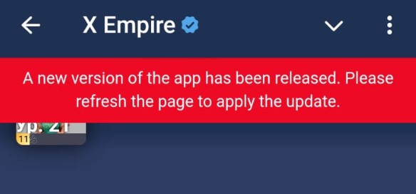 Error in X Empire? "A new version of the app has been released" on the negotiations page