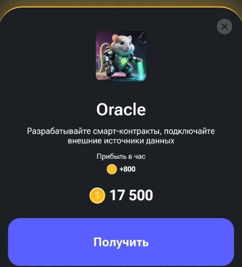 Oracle card in Hamster Kombat: profit per hour and upgrade price